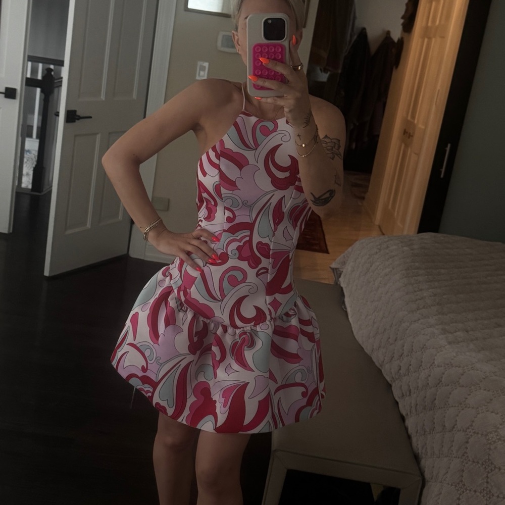 ASOS drop waist peplum bottom Pink and White Strappy Dress